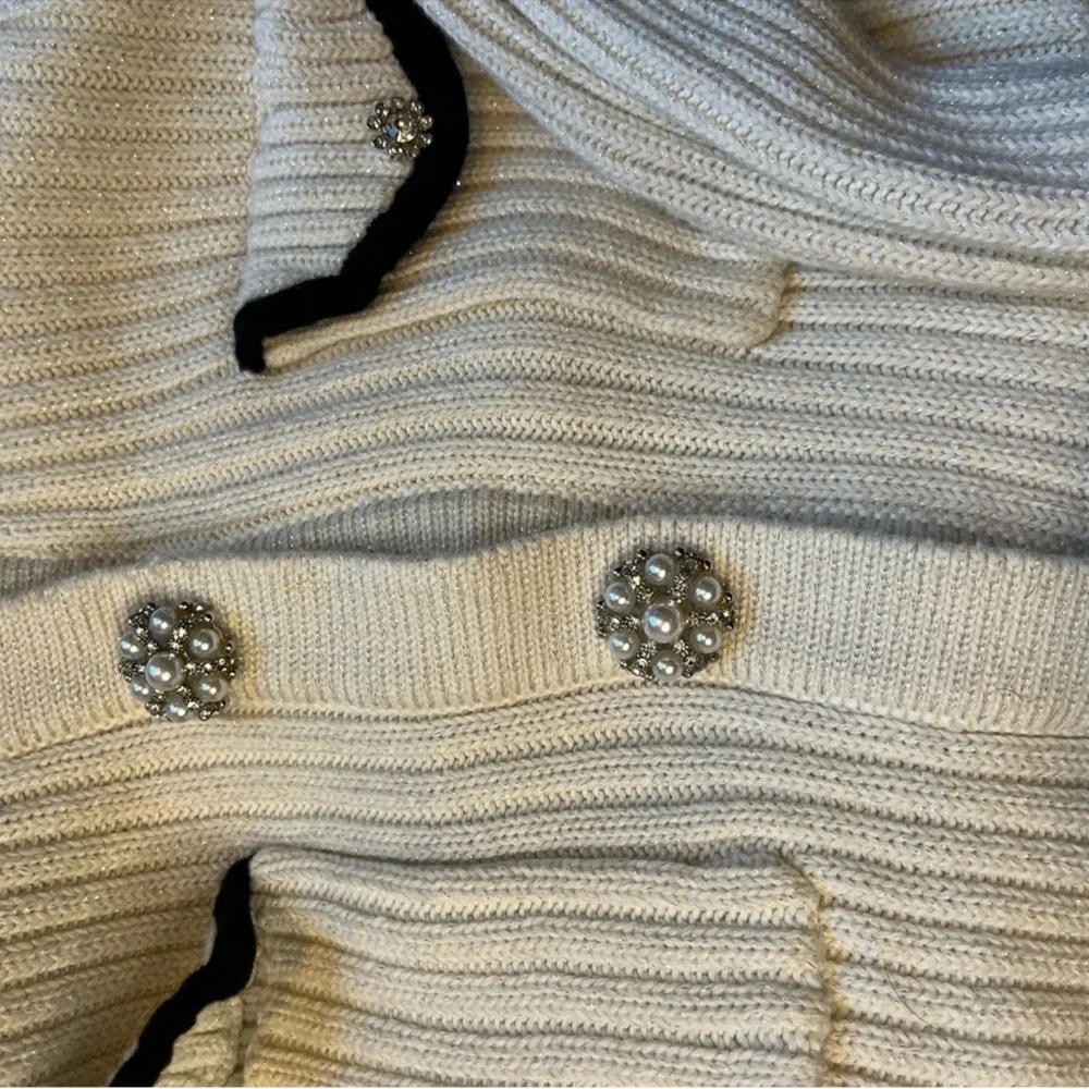 Self Portrait Lurex White Knit Dress with Black Accents crystal buttons - Picture 8 of 10